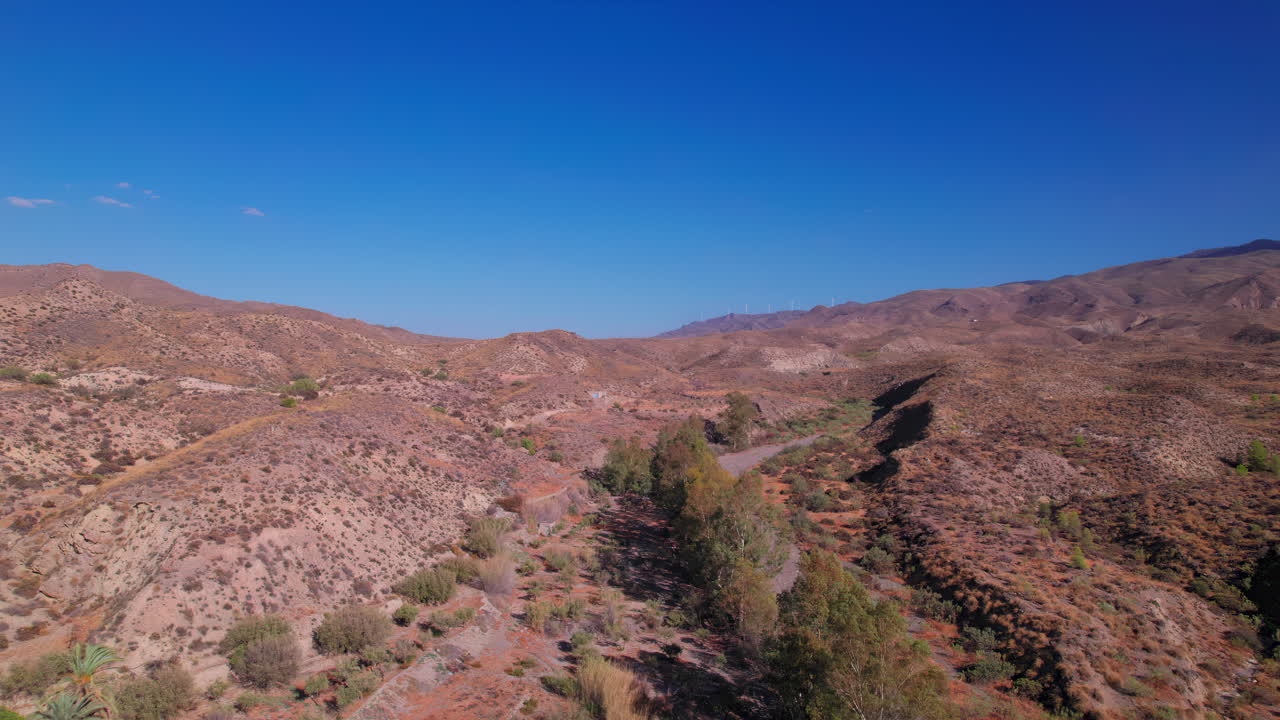 Aerial view of arid landscape in Tabernas desert, Almeria, Spain