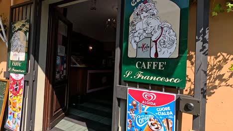 entrance and interior of a cozy café