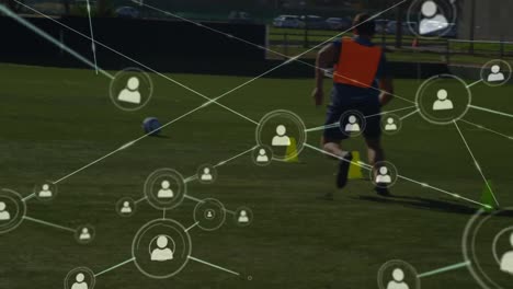 animación del procesamiento de datos sobre diversos jugadores de fútbol masculino jugando