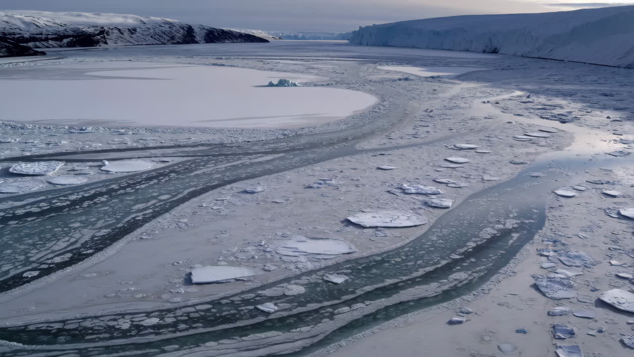 Vast Icy Landscape with Glaciers and Frozen Water