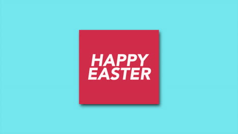 happy easter text on red card with white lettering, featuring a festive border