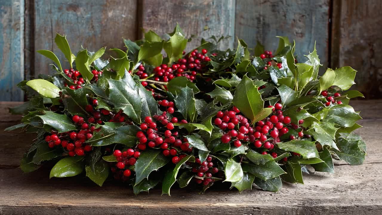 A Beautifully Crafted Holiday Wreath Adorned with Red Berries and Green Leaves, Perfect for Seasonal Decor and Bringing Cheer to Home Spaces