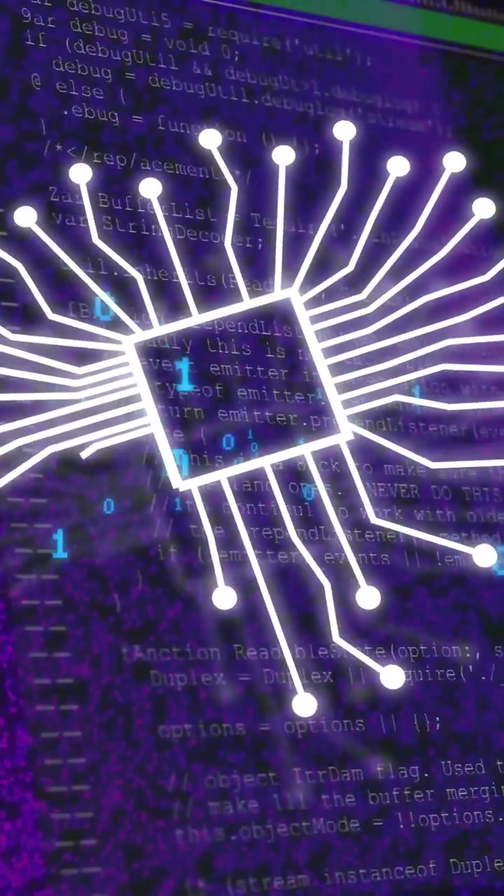 Digitaler Schaltkreisbaum und Binärcode über Computerprogrammierungsanimation