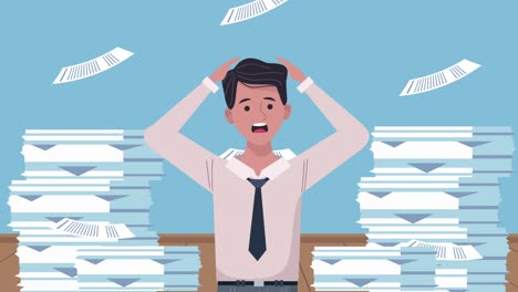 businessman extressed with pile documents