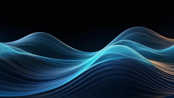 Onde blu fluide astratte su sfondo nero