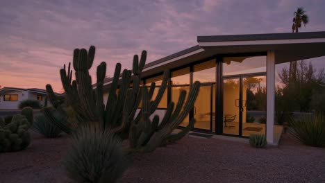 mid-century modern desert home at sunset