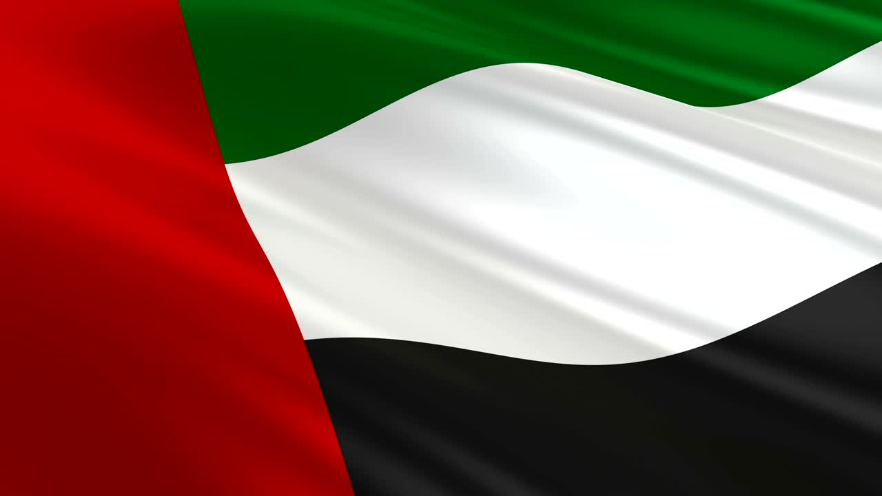 la bandera de los emiratos árabes unidos ondeando en el viento.