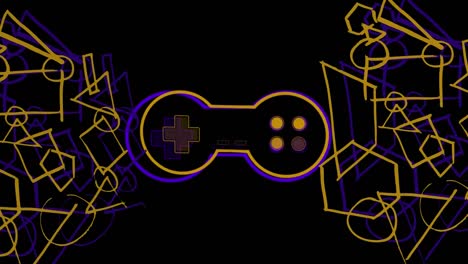 animation of yellow and purple video game logo