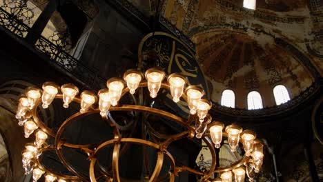 light fixtures hang from the ceiling illuminated