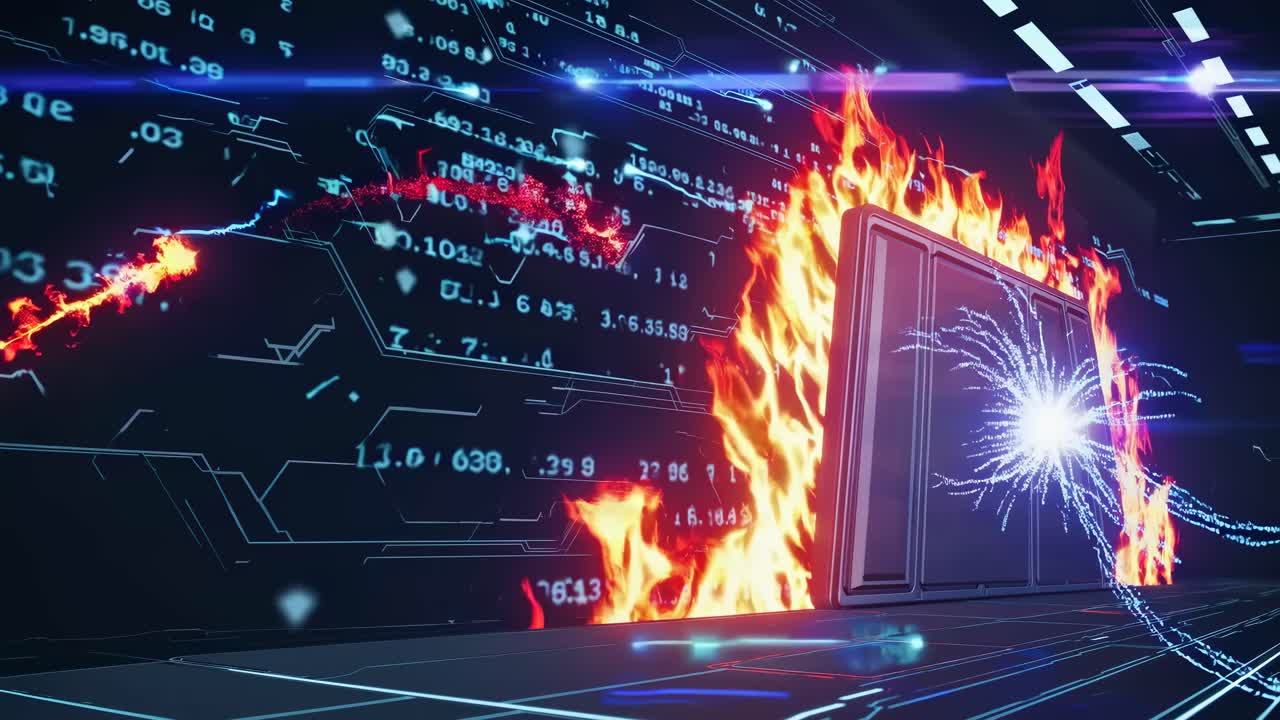 Futuristic video concept with a low-angle view of a digital corridor