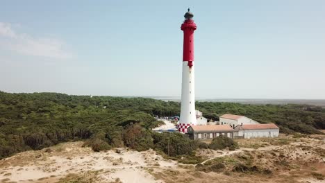 lighthouse in a forest. drone shot