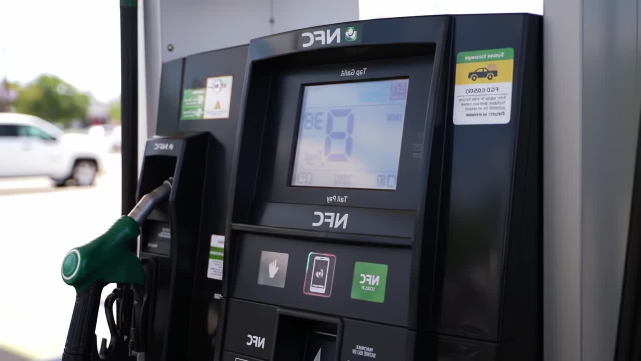 High-definition imagery showcasing a modern fuel dispenser featuring clear instructions and a visible price display for consumers at a gas station