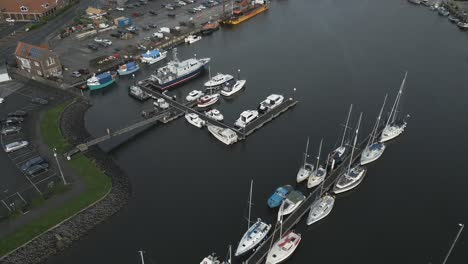 whitby harbour town aerial view boats sea houses bridge