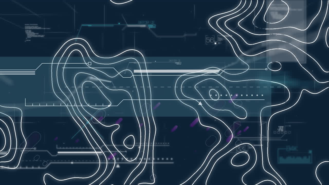 데이터 처리, 보라색 빛 트레일 및  ⁇ 색 지도 선의 애니메이션