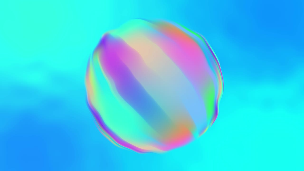 무지개 색의 회전하는 구, 비누 거품, 모션 그래픽
