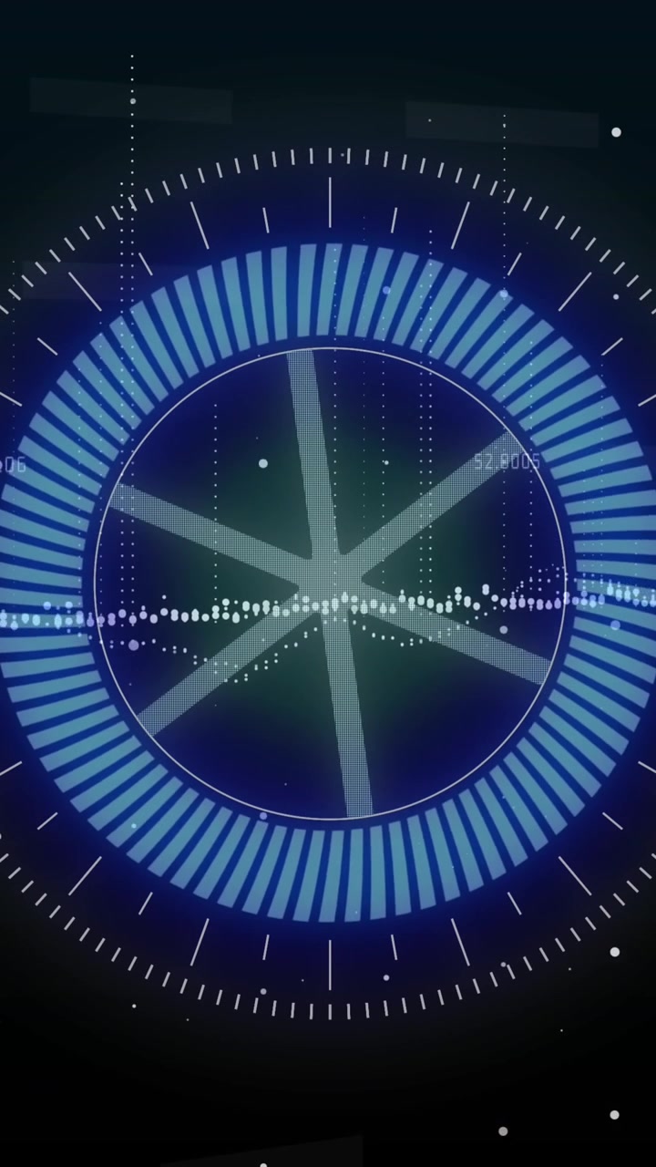 Animazione di scanner neon rotondo e elaborazione dati su sfondo nero