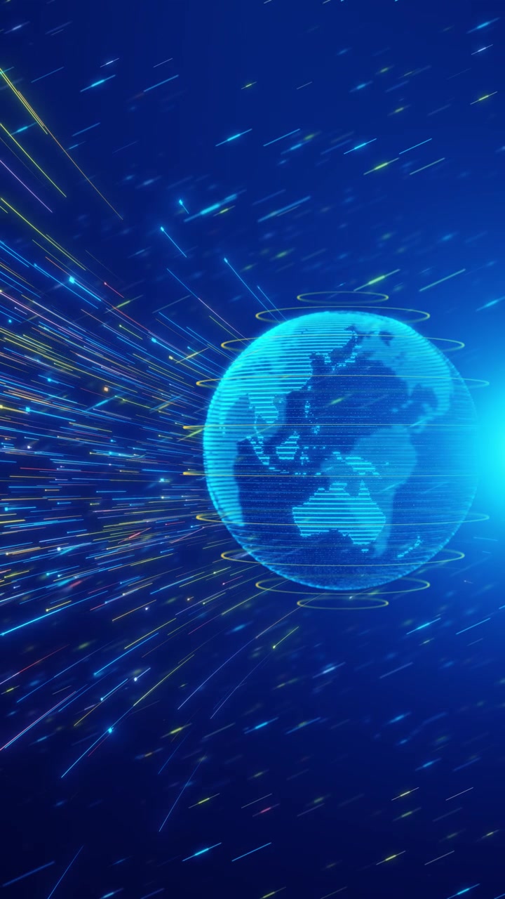 Futuristic earth digital light network background worldwide big data cloud world light lines globe