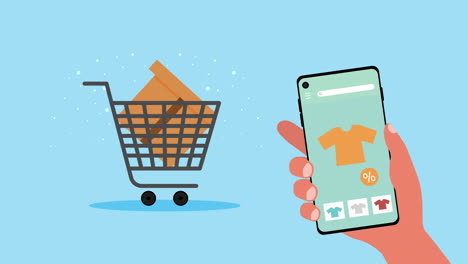 online shopping concept, buy goods online by smartphone, shopping cart and device ecommerce