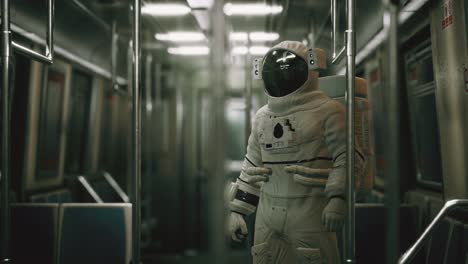 astronaut inside of the old non-modernized subway car in usa