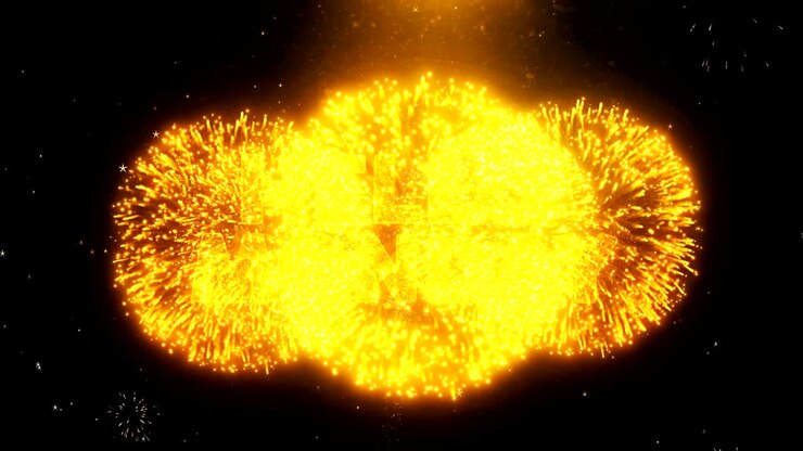 Hello Monday Text on Firework Display Explosion Particles.