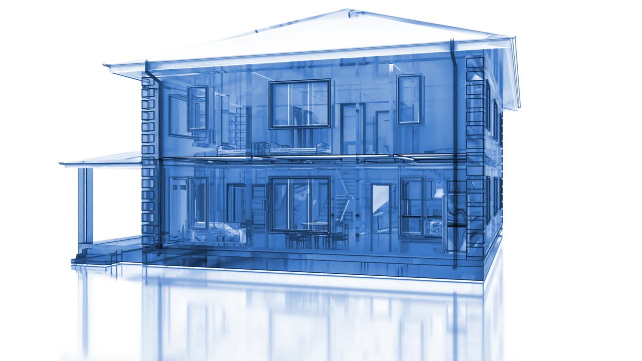 추상적인 유리 2층 건물. 트렌딩 스타일