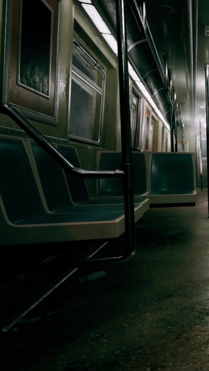 Treno della metropolitana vuoto a tarda notte in un ambiente urbano