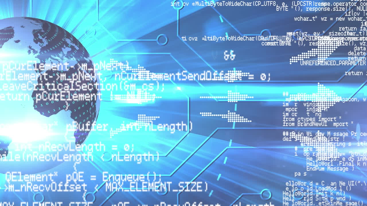 Animation of white arrows going up with globe spinning data and information floating