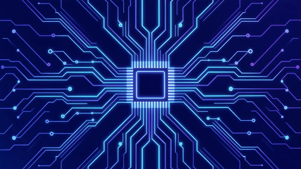 Digital printkort-animation med glødende dataforbindelser
