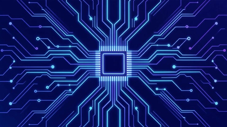 Animazione di circuito stampato digitale con connessioni dati luminose