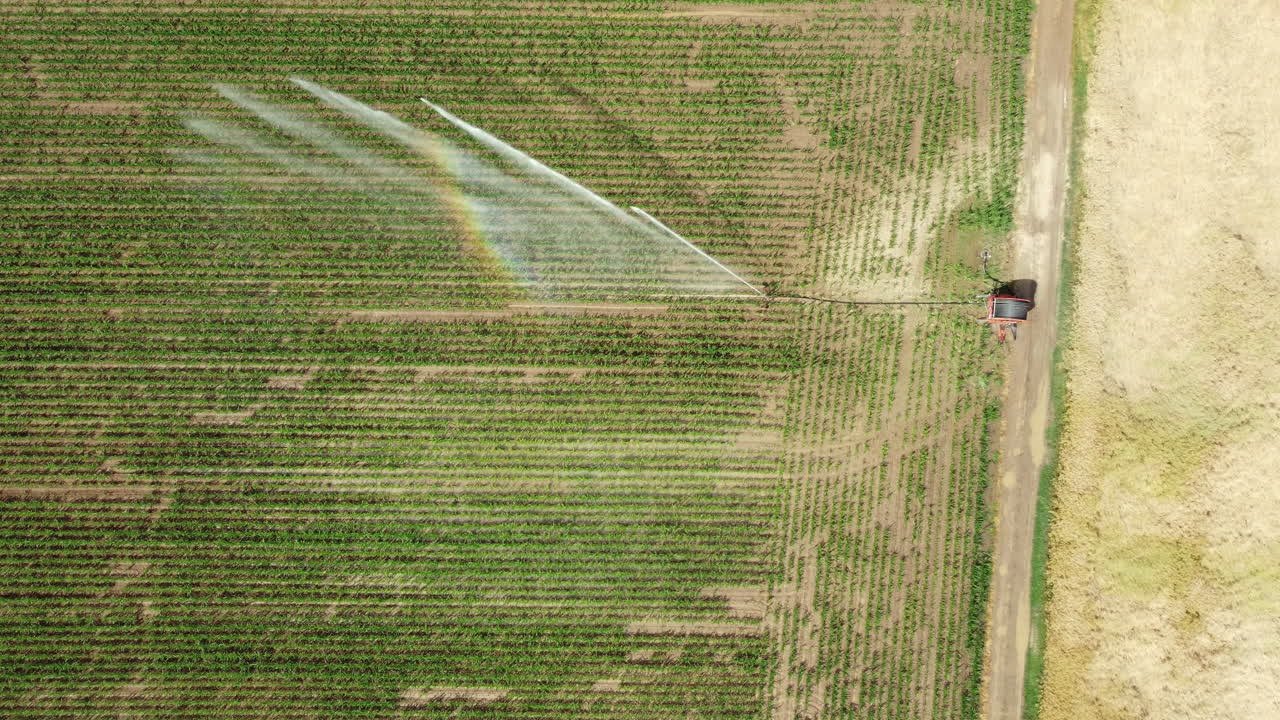 Aerial View of Irrigating a Farm Field