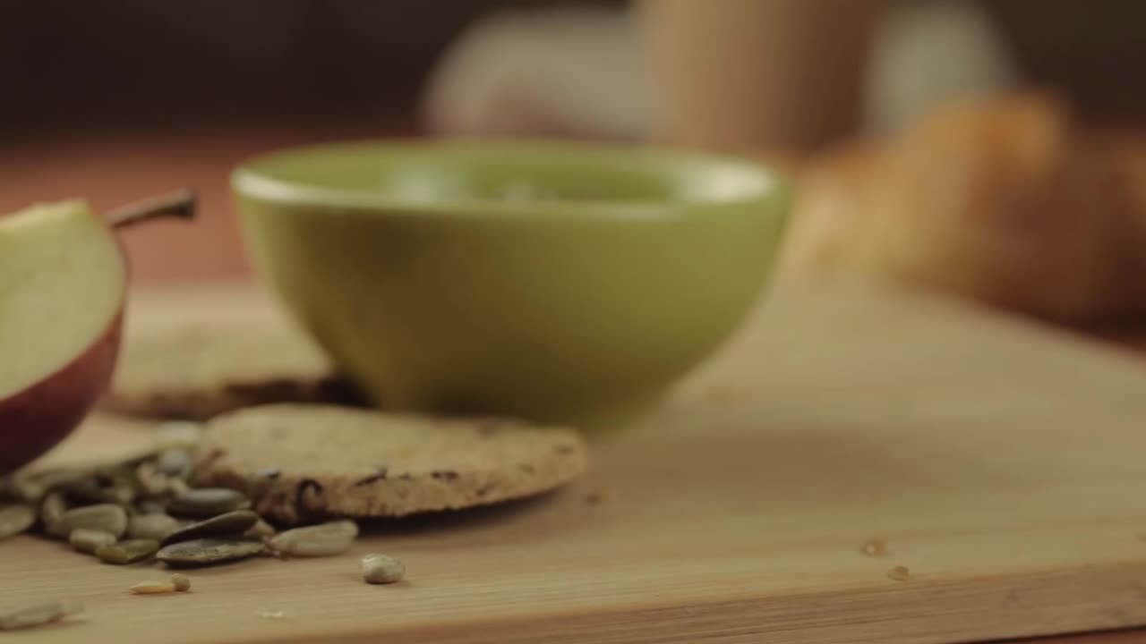 Apples and healthy ingredients panning close up shot