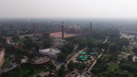 aerial view of badshahi mosque and surrounding area in lahore, pakistan