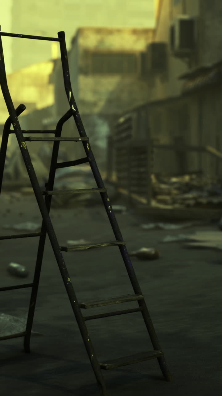 Old Rusty Ladder Standing in Dilapidated Urban Area