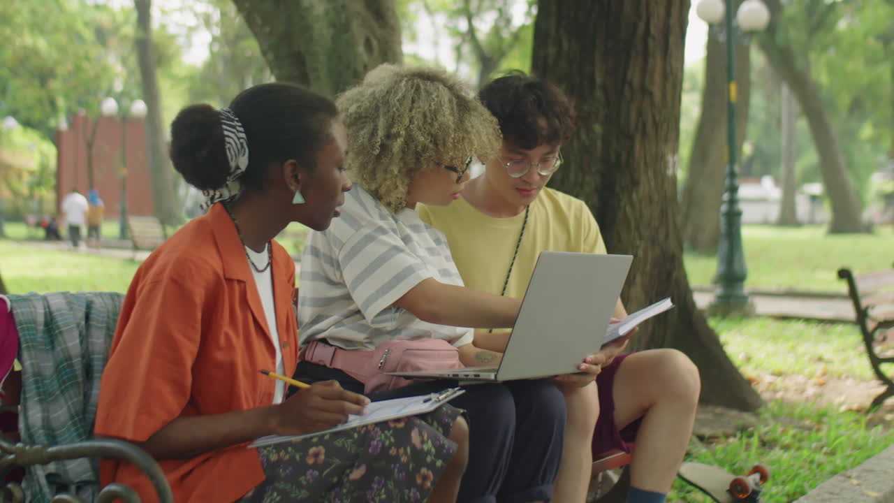 Students Doing College Homework in Park