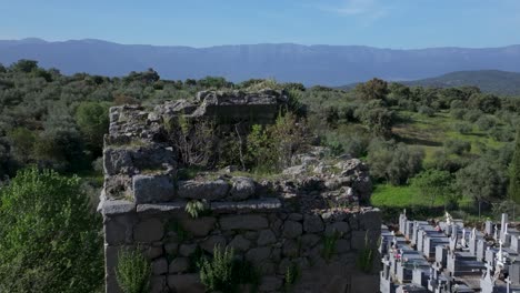 flight with a drone creating a striking dolly effect over the head of the tower of a ruined church the video is in slow motion church of el salvador 13th-15th centuries province of toledo spain