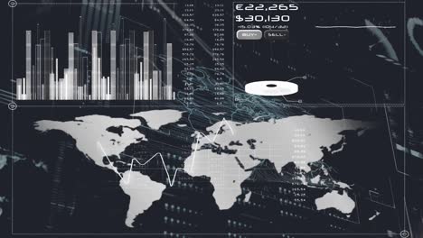 datos y gráficos que se mueven sobre un fondo negro