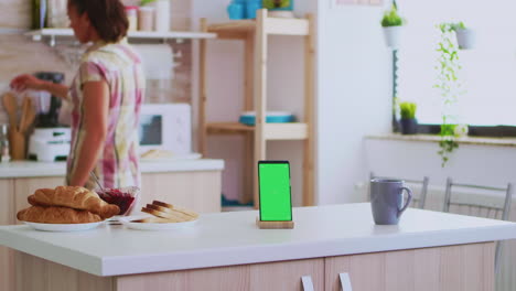 teléfono móvil con pantalla verde aislada