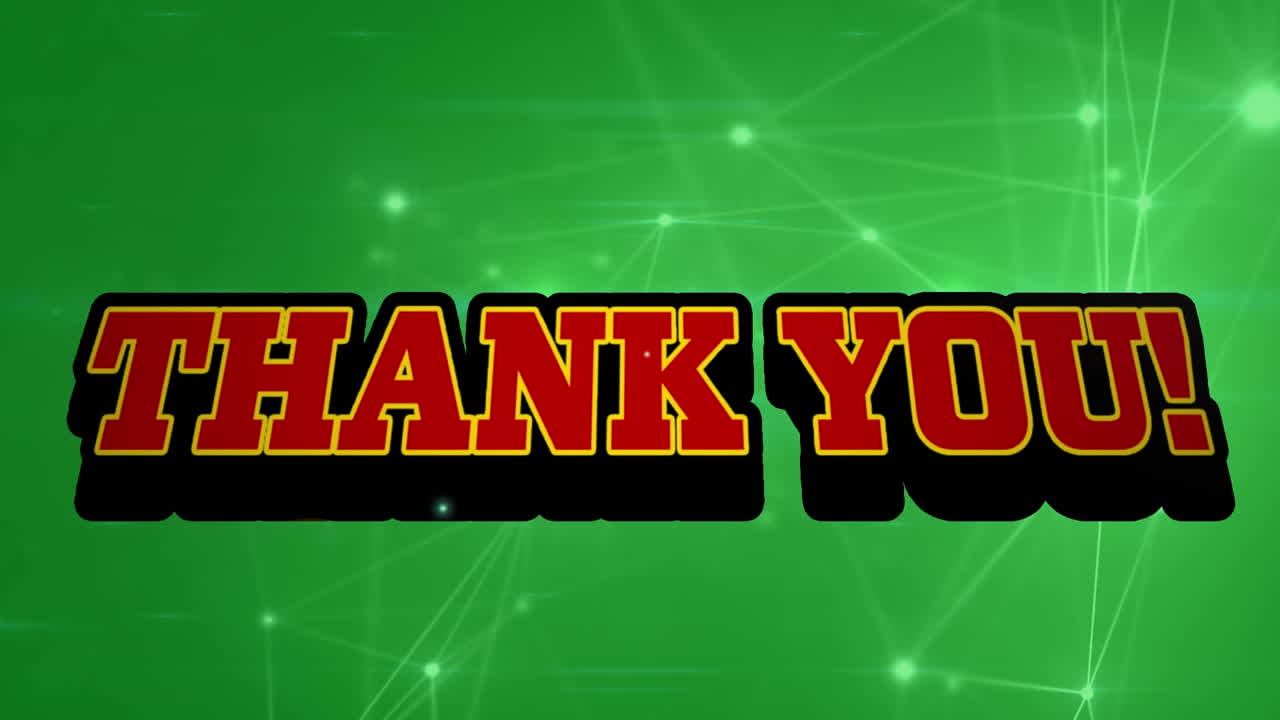 녹색 배경에 연결 네트워크를 통해 감사 문자의 애니메이션.