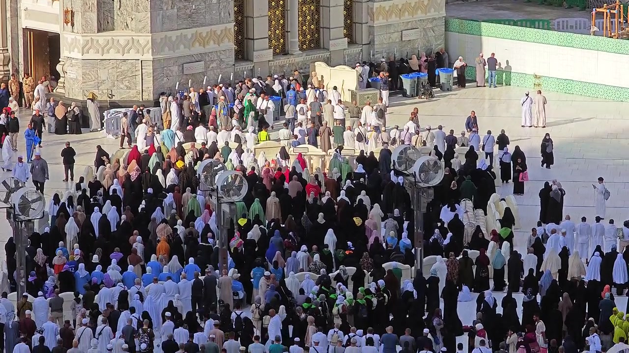 Pilgrims Gathering at the Grand Mosque in Mecca
