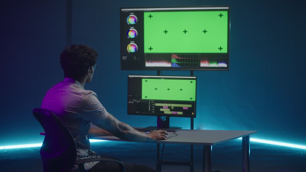 editor de video en el trabajo en la sala de edición