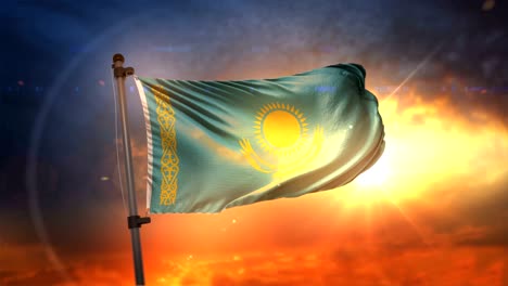 kazakhstan flag backlit at beautiful sunrise loop slow motion 4k