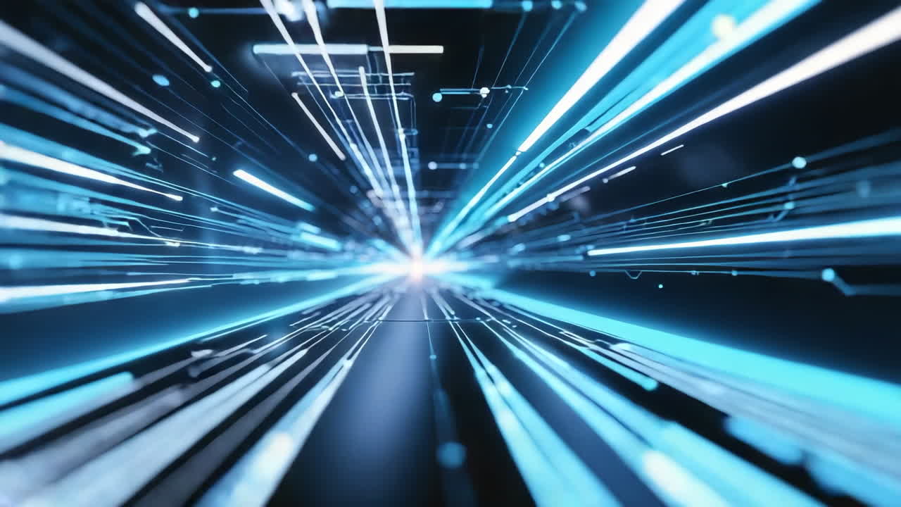 Abstract Futuristic Digital Data Stream Light Speed Tunnel