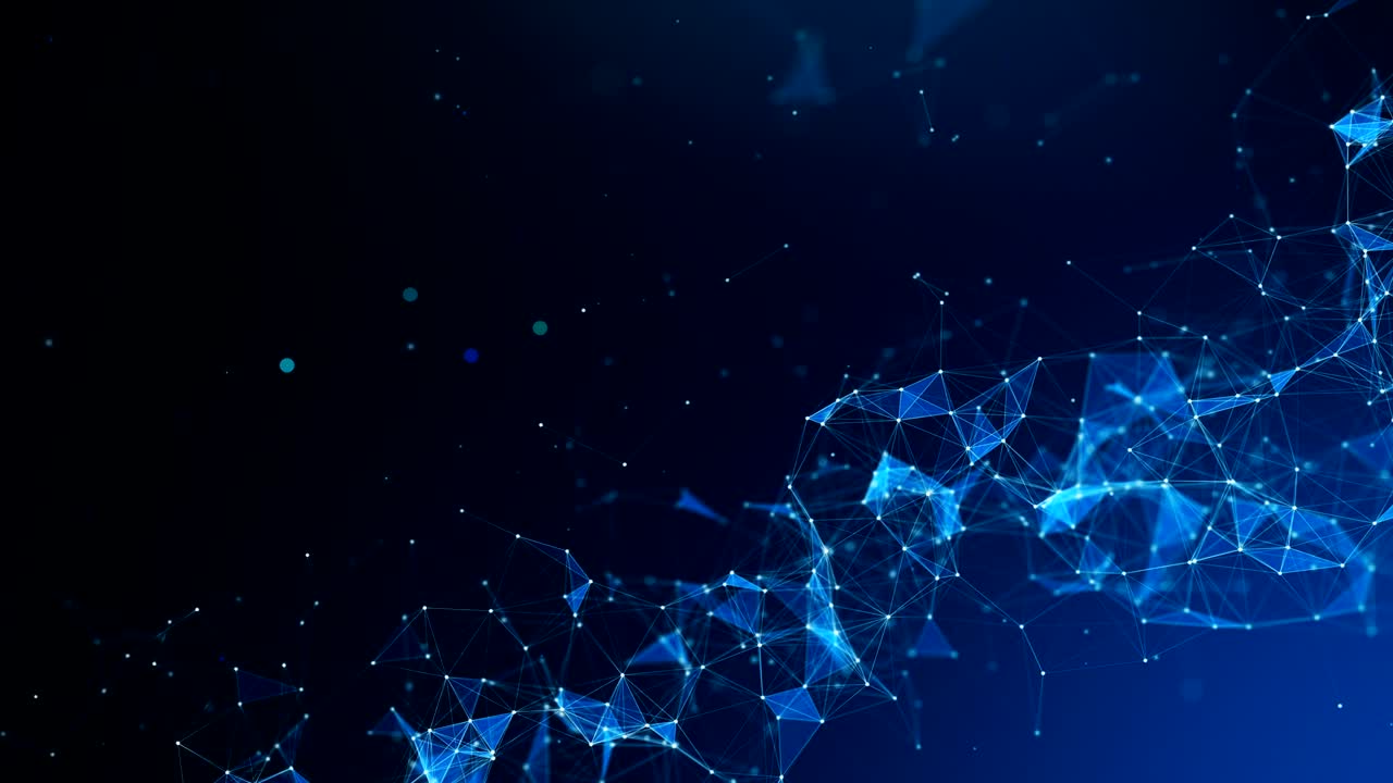 abstract blue geometrical plexus on black background with lines and dots movement, seamless loop