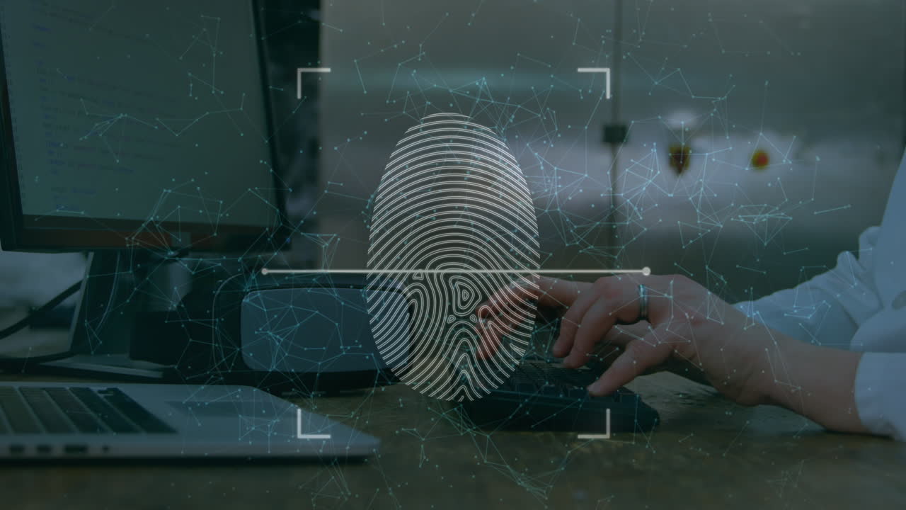 escáner de huellas dactilares y red de conexiones contra personas que usan computadoras