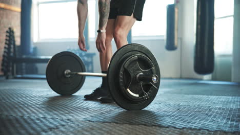 Barbell,-man-and-gym-exercise-for-deadlift