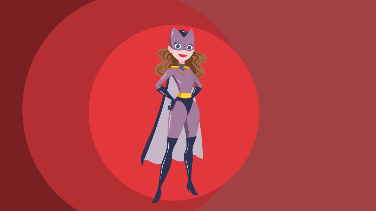 빨간색 배경에 있는 슈퍼히어로 여성의 애니메이션