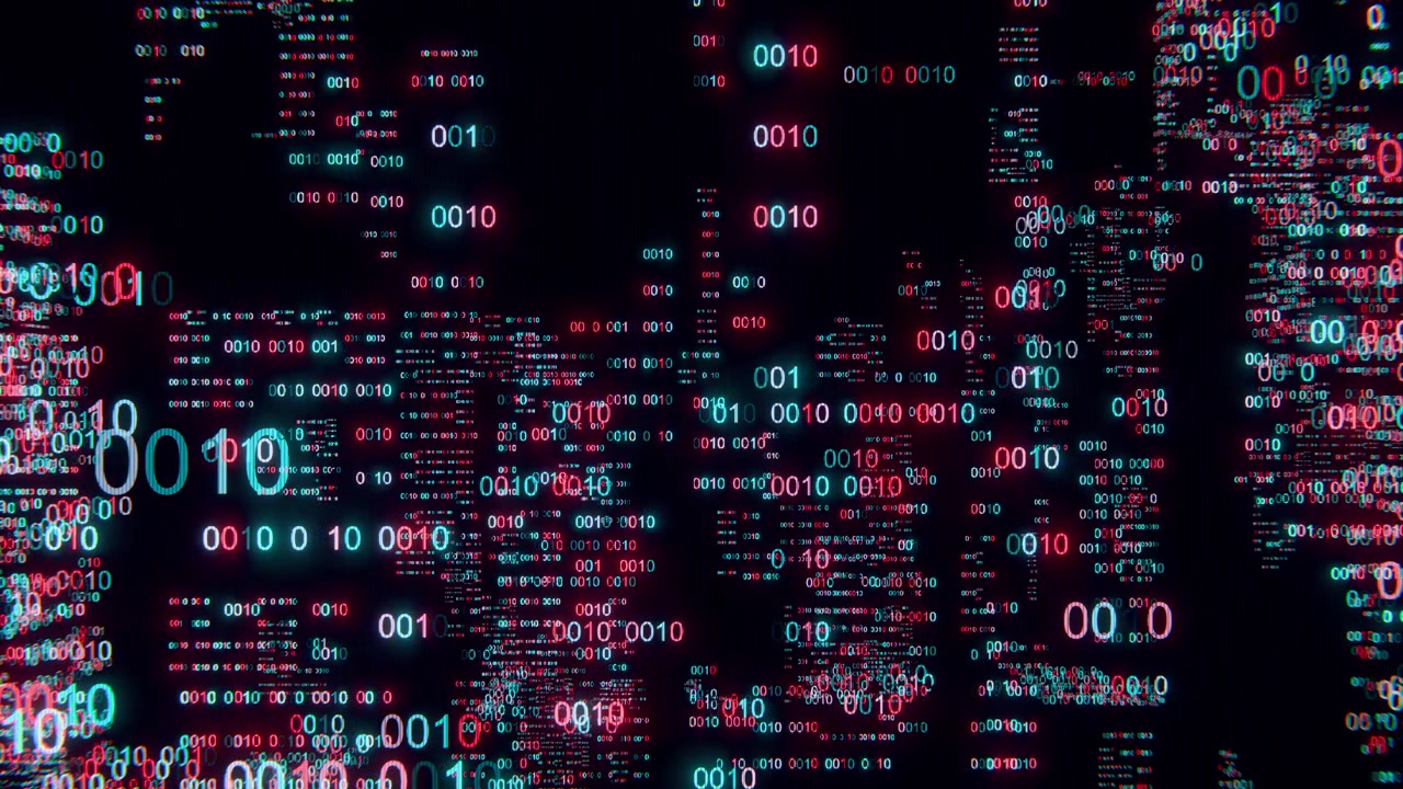 Futuristic Abstract Binary Code Glitch Background with Glowing Numbers