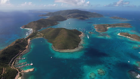 british virgin islands, aerial panorama of coastline, coral reefs and landscape