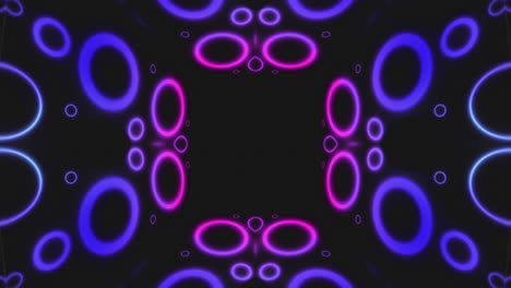 animación de círculos de luz de neón rosado y púrpura parpadeando sobre un fondo negro
