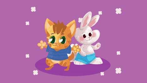 funny cat and rabbit characters animation